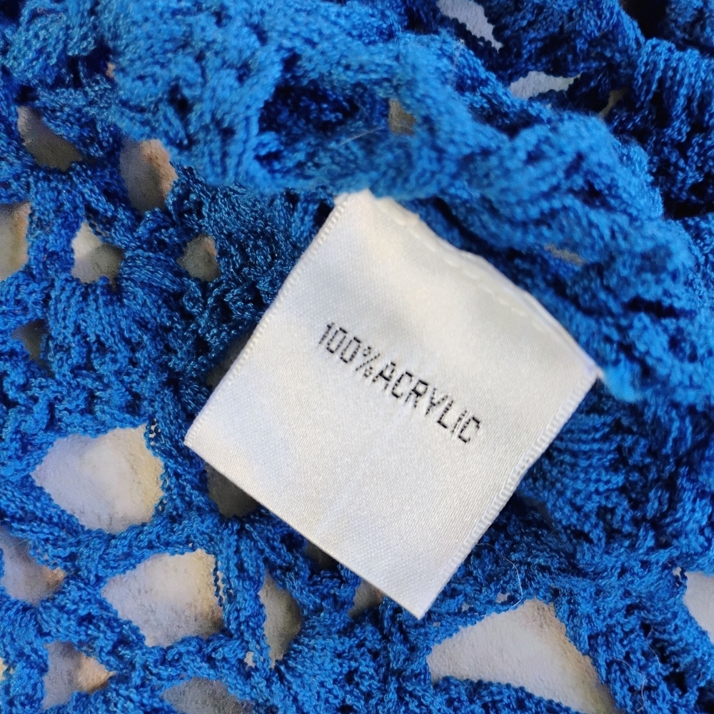 Tempo Paris Asymmetrical Open Knit Top Womens Medium Blue Crochet Boho Lagenlook - Picture 6 of 10